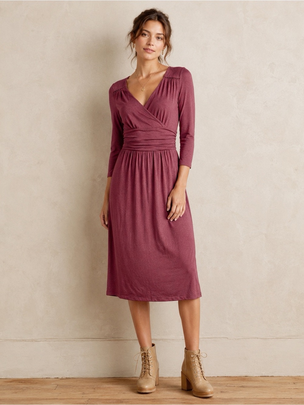 Maeve Anthropologie Woman Burgundy Faux Warp Jersey Midi Dress SMALL Classic